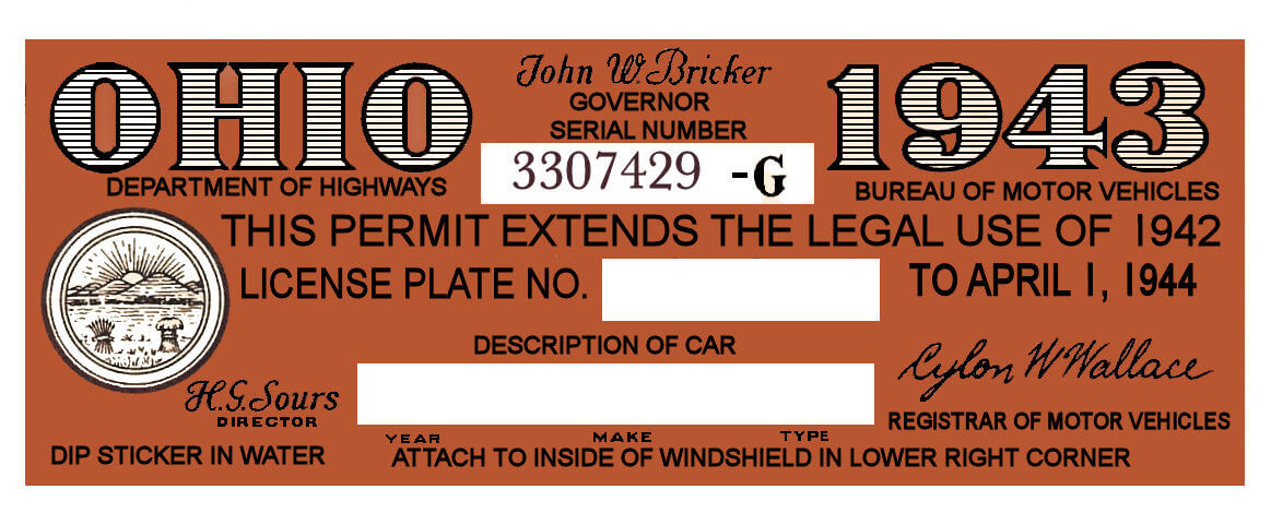 1943 Ohio Registration Sticker Cars
